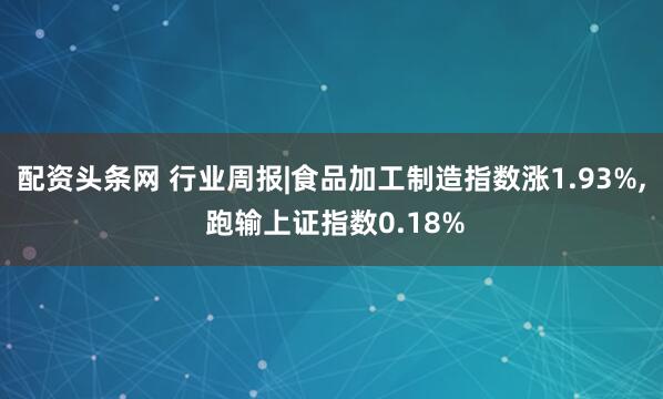 配资头条网 行业周报|食品加工制造指数涨1.93%, 跑输上证指数0.18%